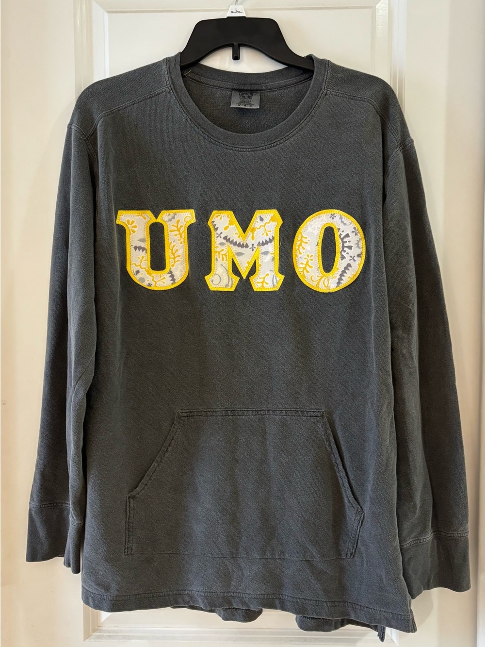 Comfort Colors Charcoal Crewneck Sweatshirt with Yellow UMO Appliqué